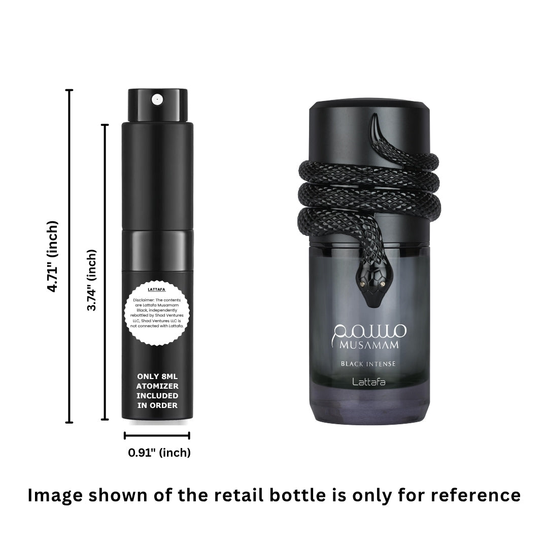 Lattafa Musamam Black Intense Eau de Parfum 8ml / 0.27oz – 100% Original Authentic Decanted Perfume Spray