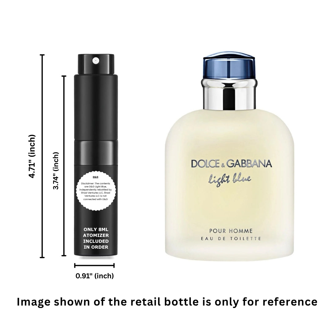 Dolce & Gabbana Light Blue Eau de Toilette for Men 8ml / 0.27oz – 100% Original Authentic Decanted Perfume Spray