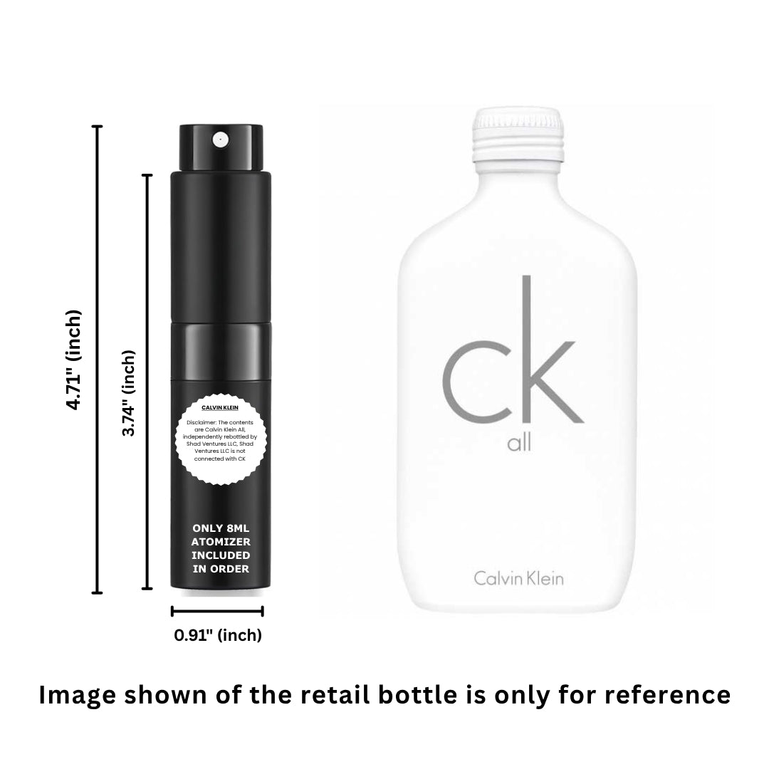 Calvin Klein CK All Eau de Toilette 8ml / 0.27oz – 100% Original Authentic Decanted Perfume Spray (Unisex)